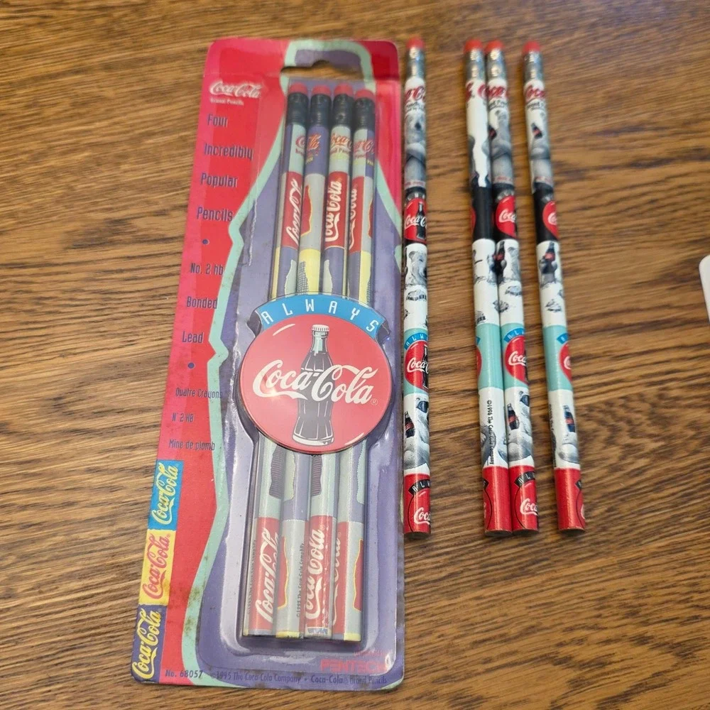 Vintage Coca-Cola Pencil Sharpener & Pentech Pencils Set 1990s Polar Bear Coke